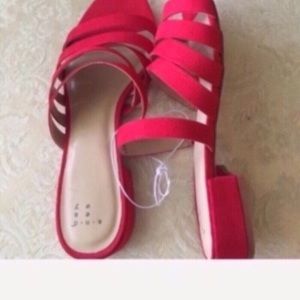 NEW red faux suede slides with 1-inch heel